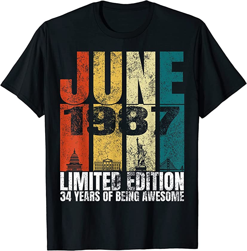 Vintage June 1987 Bday Costume 34 Years Old 34th Birthday T-Shirt