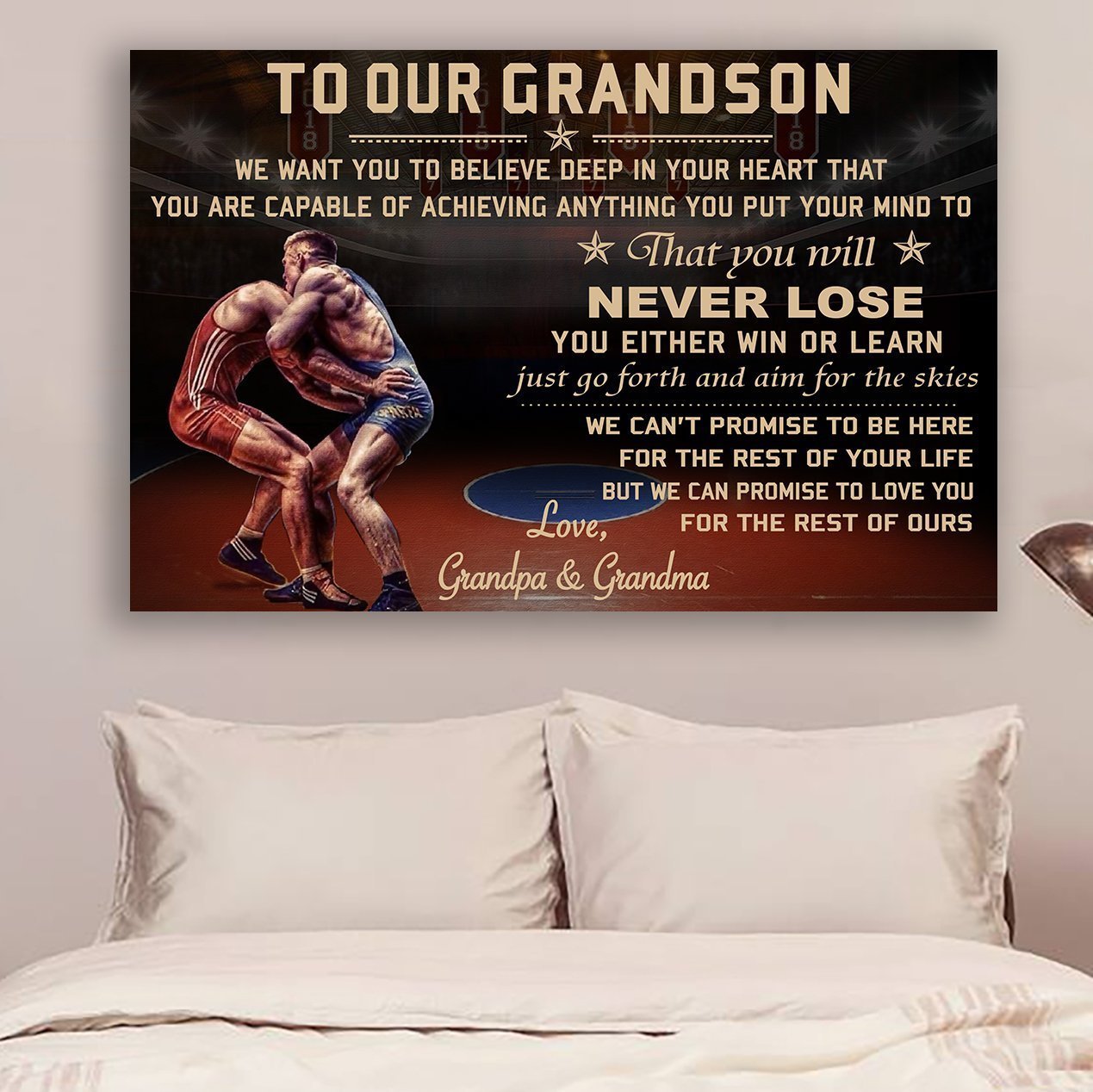 Wrestling To Our Grandson You Either Win Or Learn Landscape Poster & Canvas Gift For Our Grandson Home Decor Wall Art Visual Art