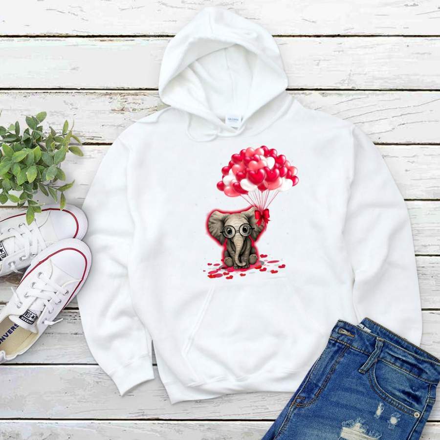 Elephants lovers pink heart balloon great gift for elephant lover white hoodie for men and women S-5XL