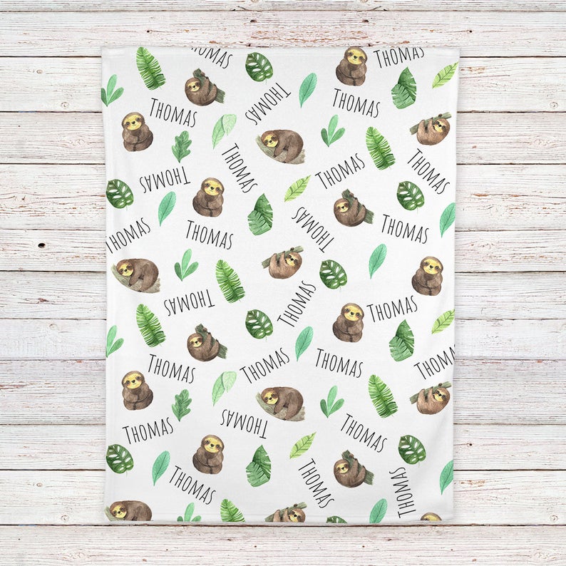 Sloths Baby Blanket, Personalized Baby Blanket Gift, Toddler Blanket, Baby Shower Gift