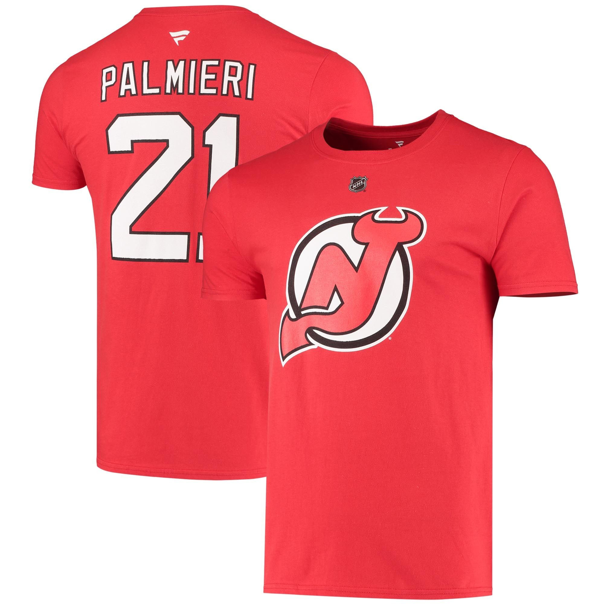 Men’S Fanatics Branded Kyle Palmieri Red New Jersey Devils Player Name And Number T-Shirt