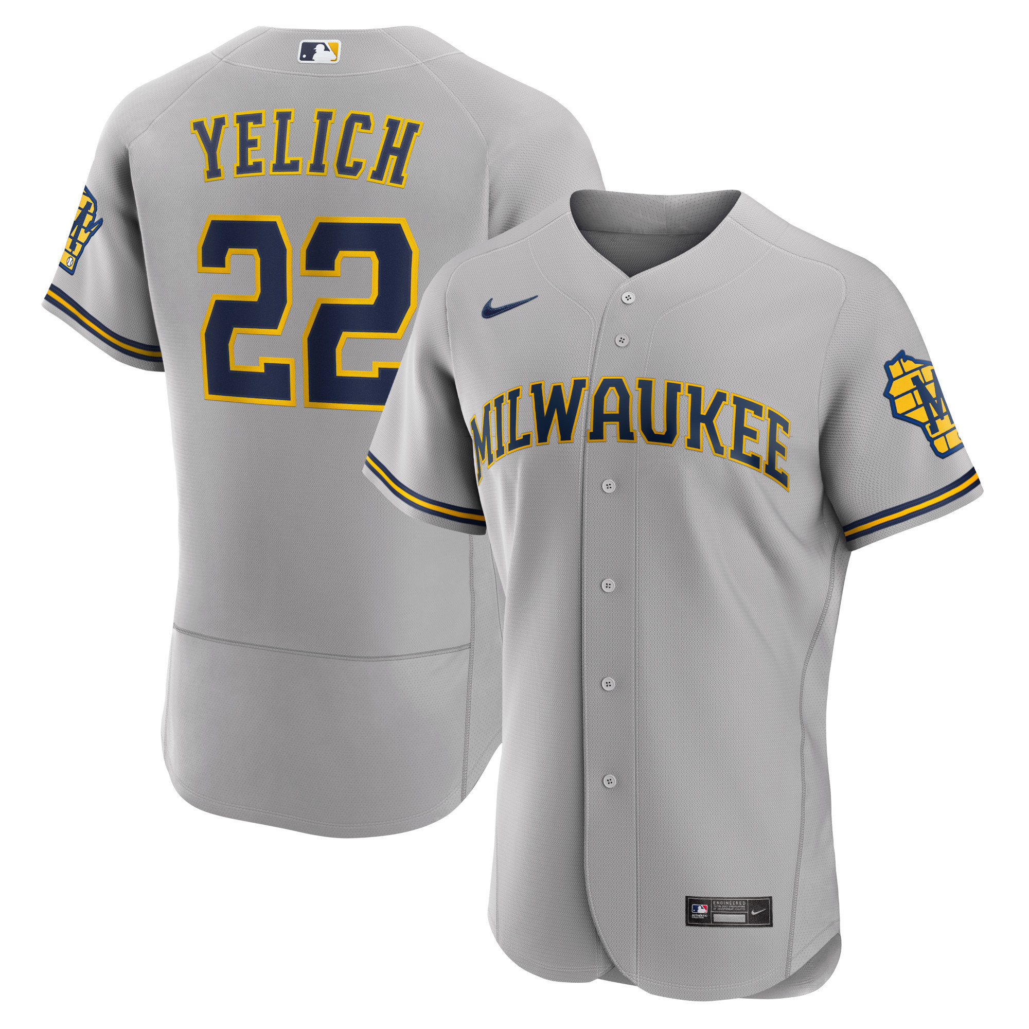 Christian Yelich Milwaukee Brewers Road Authentic Player Logo Jersey Gray MLB