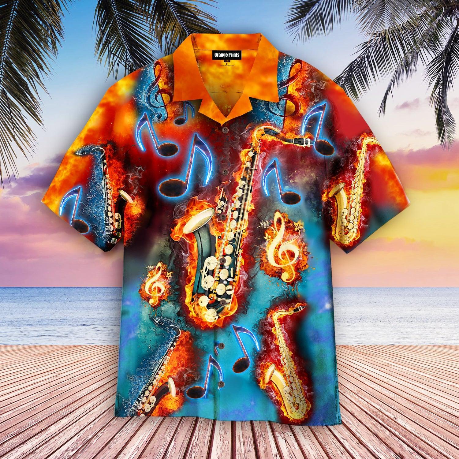 Saxophone Fire Flame Hawaii Shirt For Men Women Ha14151