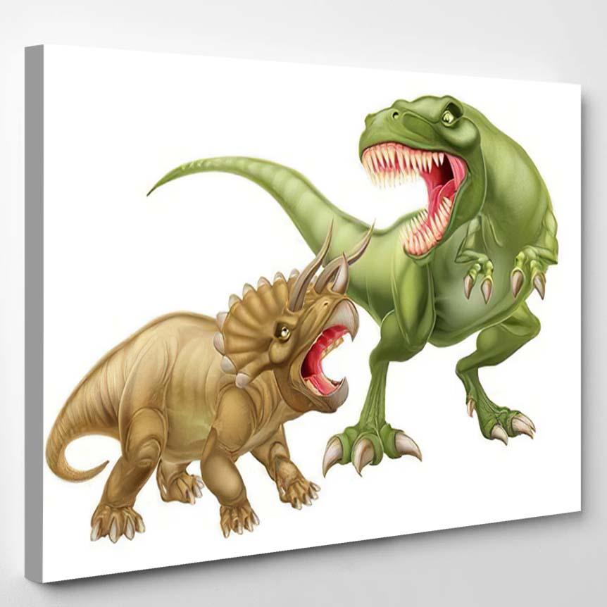 T Rex Versus Triceratops Illustration Tyrannosaurs – Dinosaur Animals Canvas Print