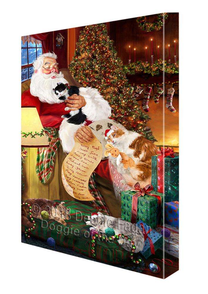 American Curl Cats And Kittens Sleeping With Santa  Canvas Print Wall Art Décor Cvs108458