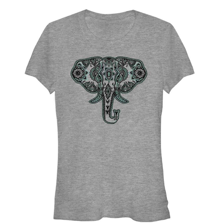 Lost Gods Junior’s Wise Elephant Henna  T Shirt Athletic Heather