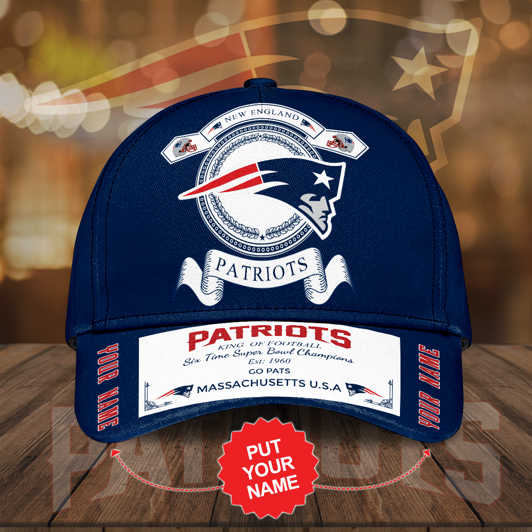 Personalized New England Patriots King Of Football All Over Print 3D Baseball Cap – Navy