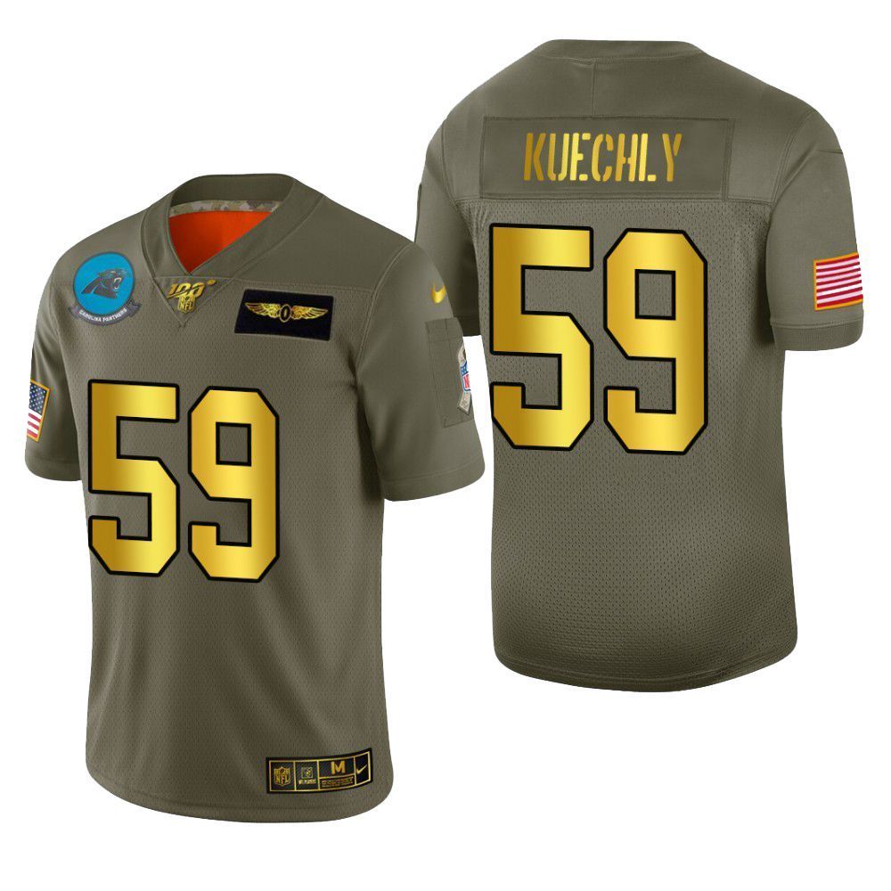 Carolina Panthers Luke Kuechly 2019 Salute To Service NFL 100 Mens Jersey Metallic