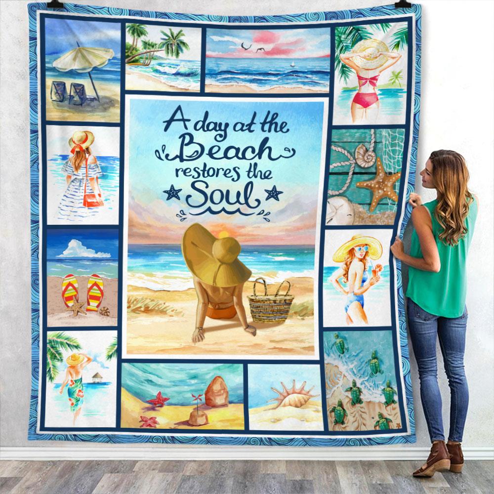 Beach Girl Fleece Blanket, Sherpa Blanket, Gift For Parent, Family Member, Friends Gift, Christmas Gift, Home Decor, Home Living – Up1