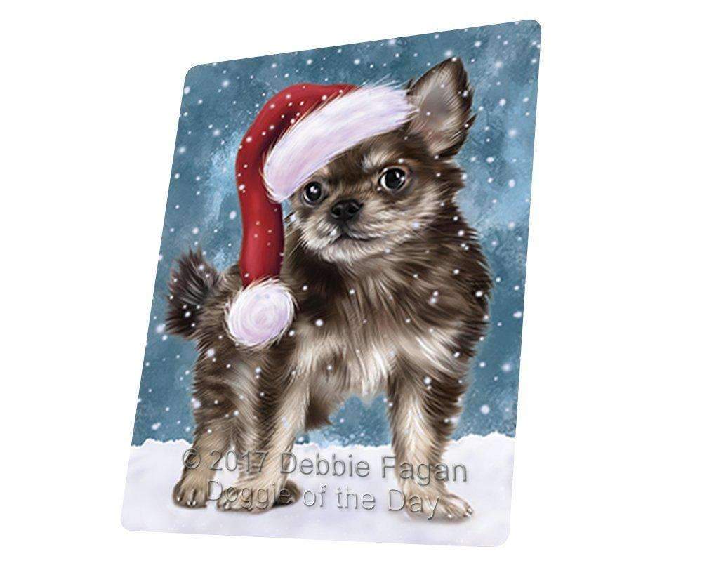 Let It Snow Christmas Holiday Chihuahua Puppy Dog Wearing Santa Hat Art Portrait Print Woven Throw Sherpa Plush Fleece Blanket D071