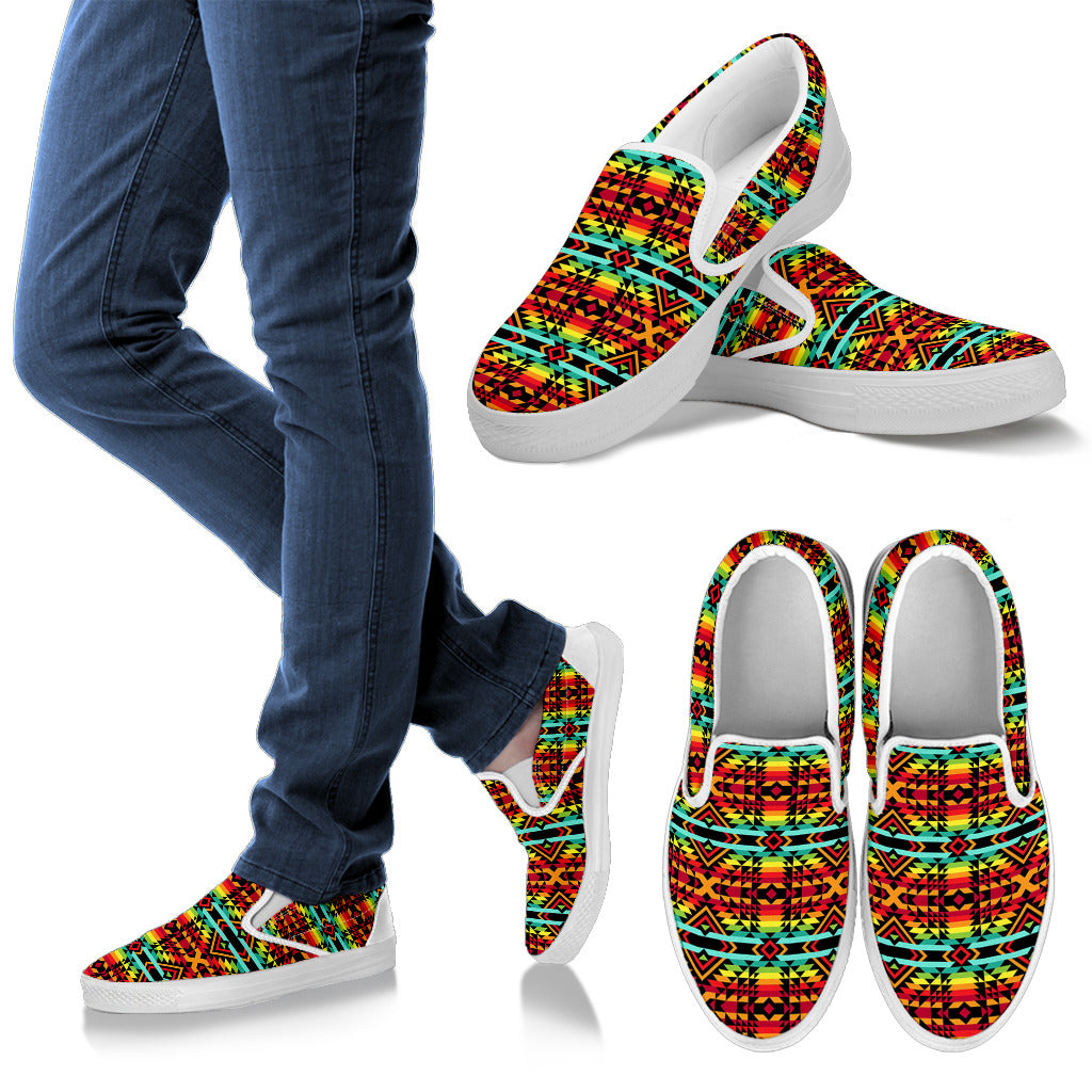 Kente Red Design African Print Men Slip Ons Shoes