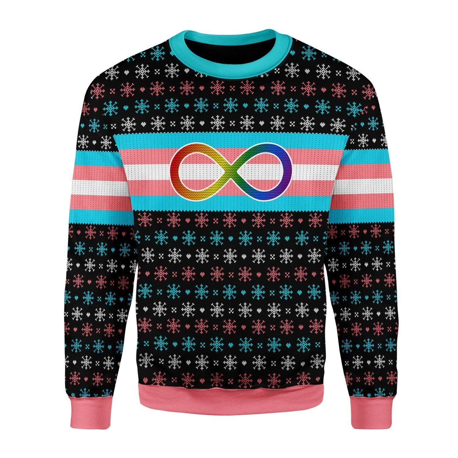 Transgender Autistic Flag Ugly Christmas Sweater, All Over Print Sweatshirt