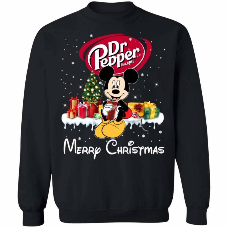 Mickey Drinking Dr Pepper Merry Christmas Sweatshirt Funny Xmas Gift T-Shirt