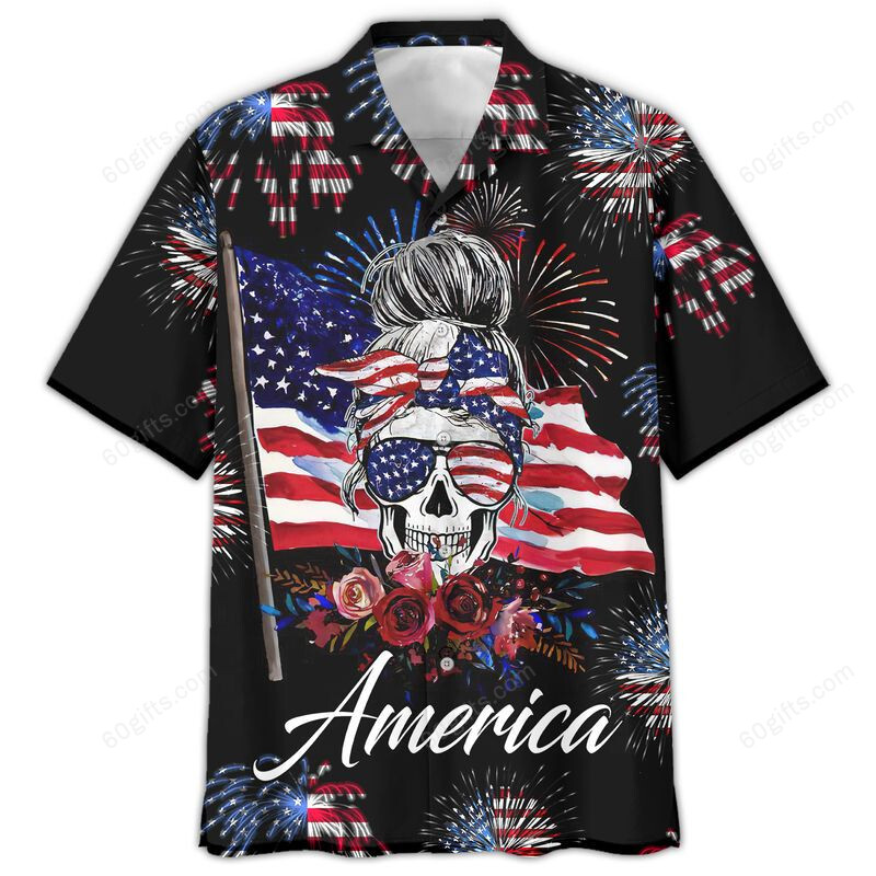 3D Hawaiian Shirt, Hoodie, Zip Hoodie, Hoodie Dress, Sweatshirt Skull Independence Day Usa All Over Print