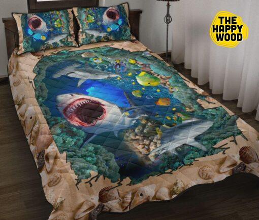 Shark Sea Animal Crack Style Quilt Bed Set And Pillow Covers