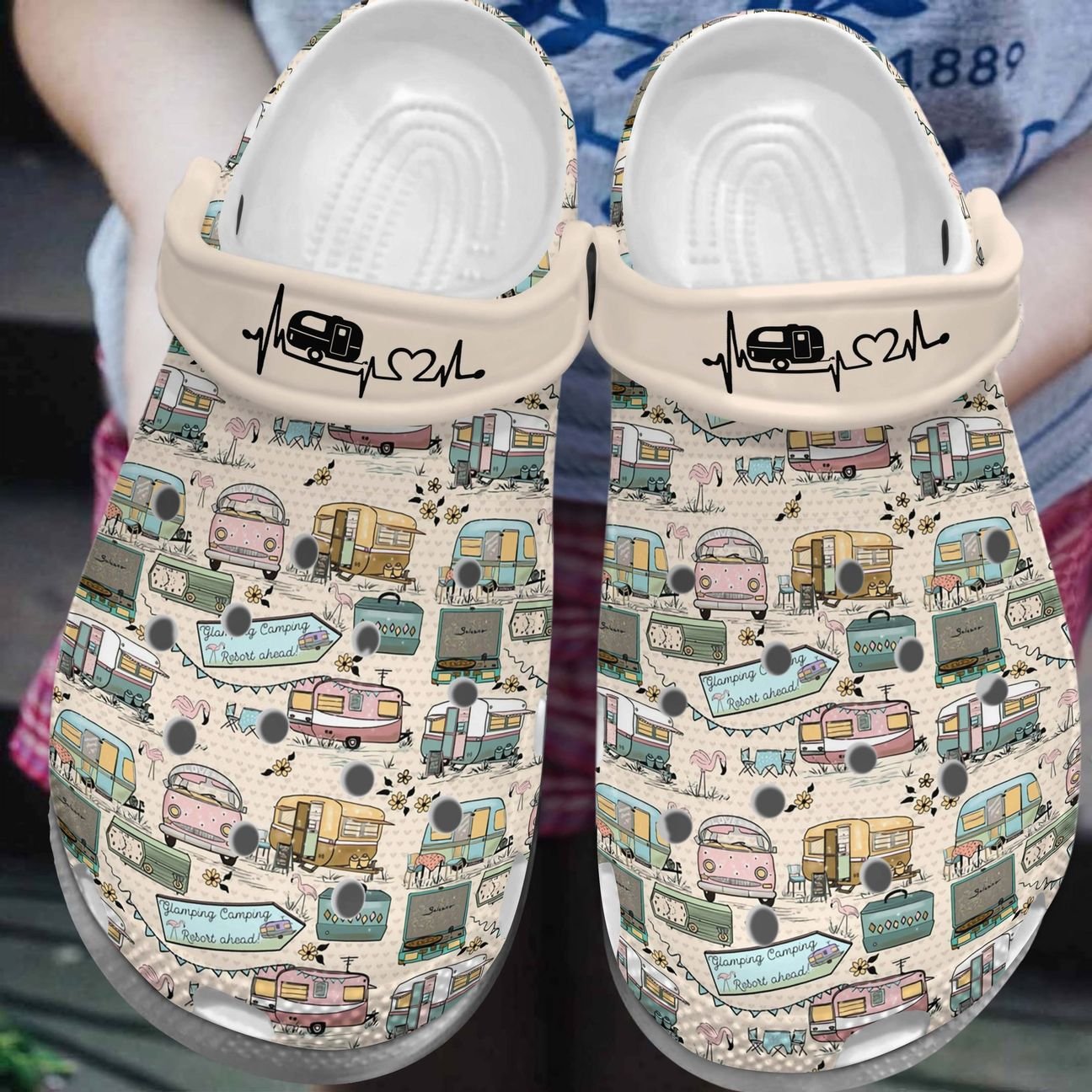 Retro Camping Personalize Clog, Custom Name, Text, Fashion Style For Women, Men, Kid, Print 3D