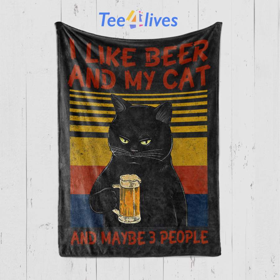 Custom Blanket I Like Beer My Cat and Maybe 3 People Funny Cat Lovers Gift Fleece Blanket
