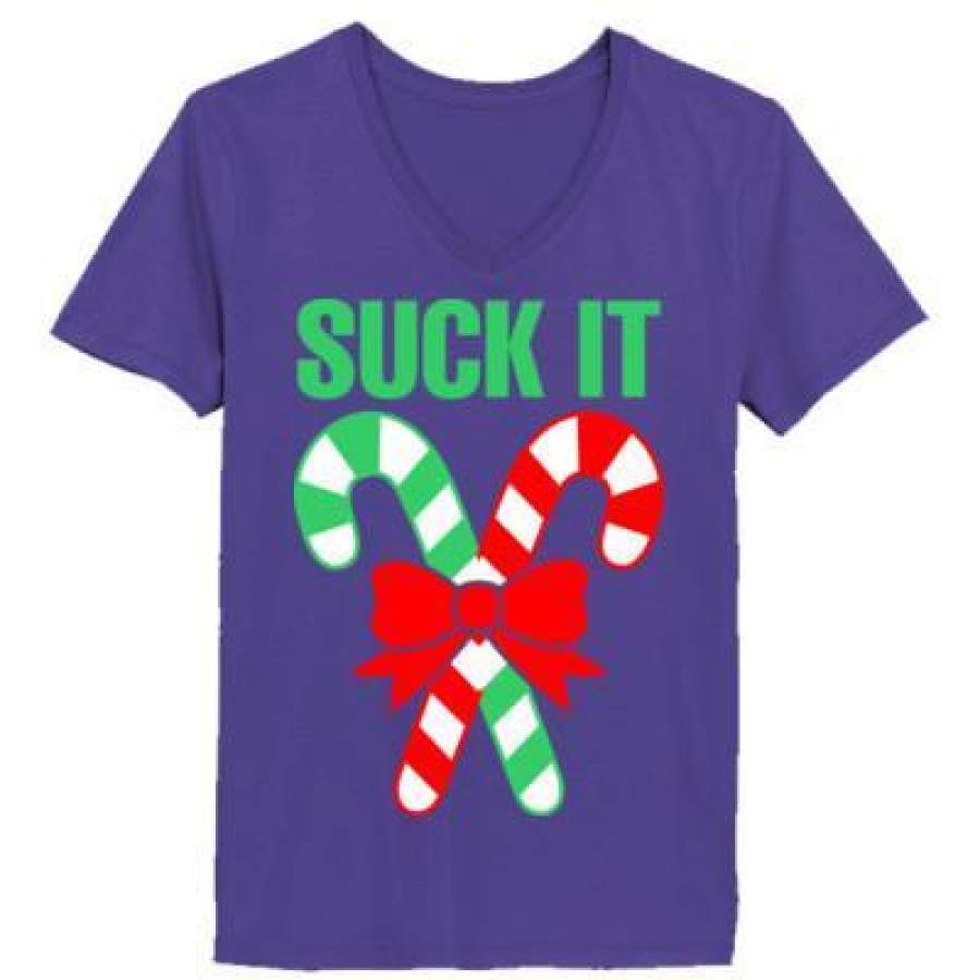 AGR Christmas Ugly Sweater Suck It – Ladies’ V-Neck T-Shirt