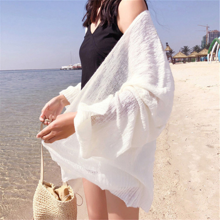 2021 New Air-conditioned Shirt Ice Silk Sunscreen Knitted Cardigan Women’s Summer Thin Short Lazy Windshield Shirt Shawl alx