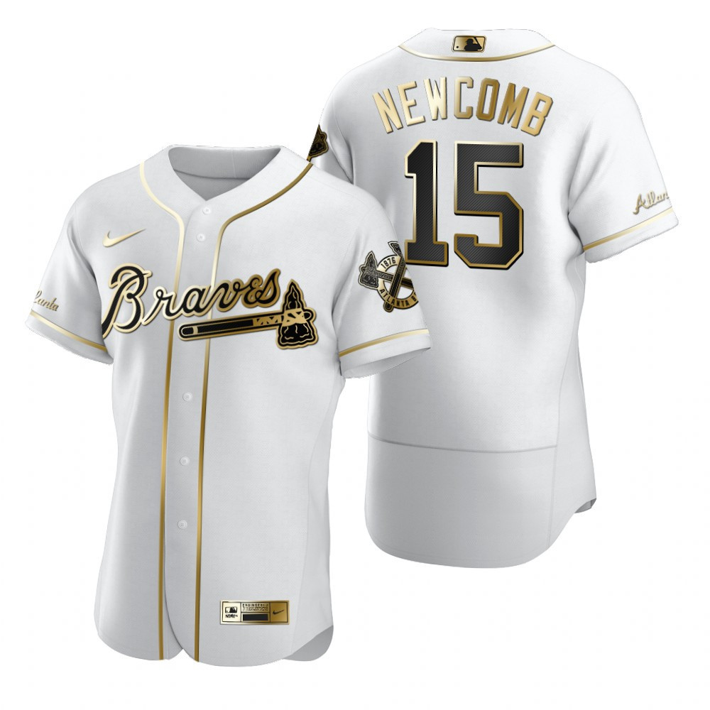 Atlanta Braves #15 Sean Newcomb MLB Golden Brandedition White Jersey Gift For Braves Fans