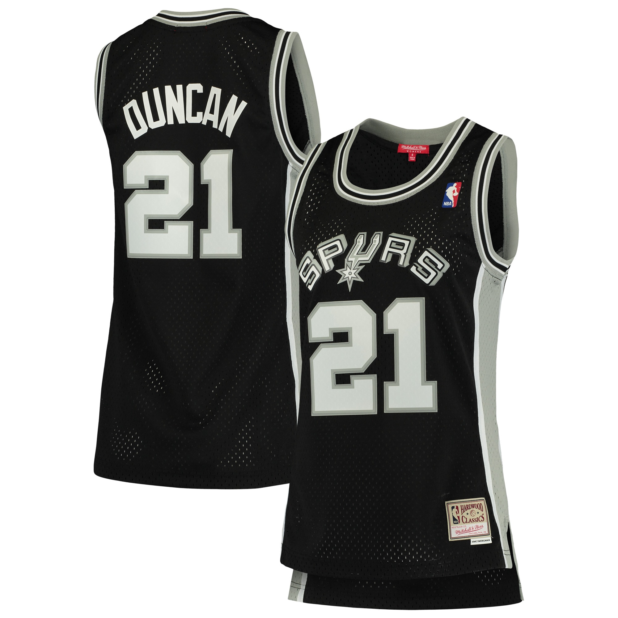 Women's Mitchell & Ness Tim Duncan Black San Antonio Spurs 1998-99 Hardwood Classics Swingman Jersey