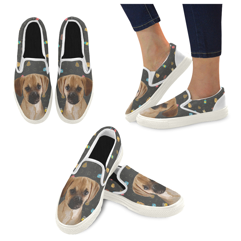 Puggle Dog White Women’s Slip-on Canvas Shoes