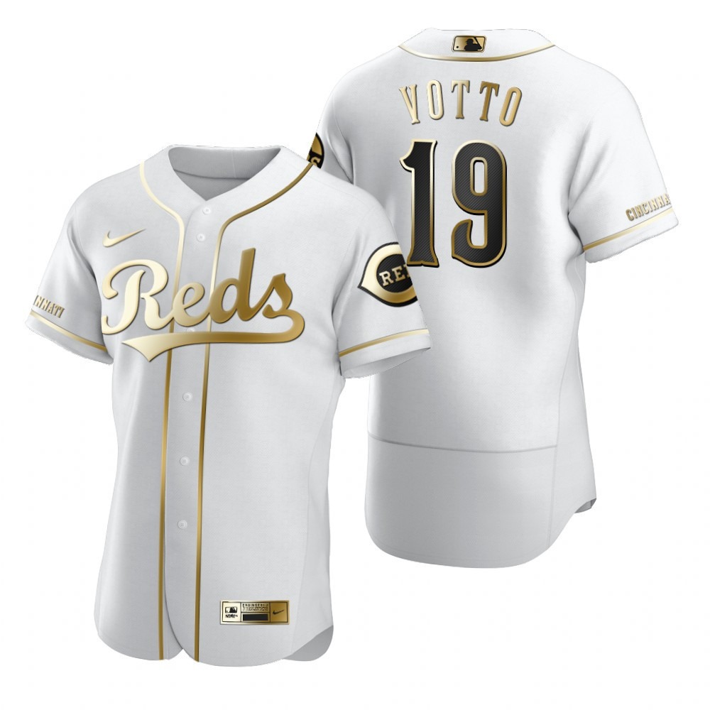 Cincinnati Reds #19 Joey Votto MLB Golden Brandedition White Jersey Gift For Reds Fans