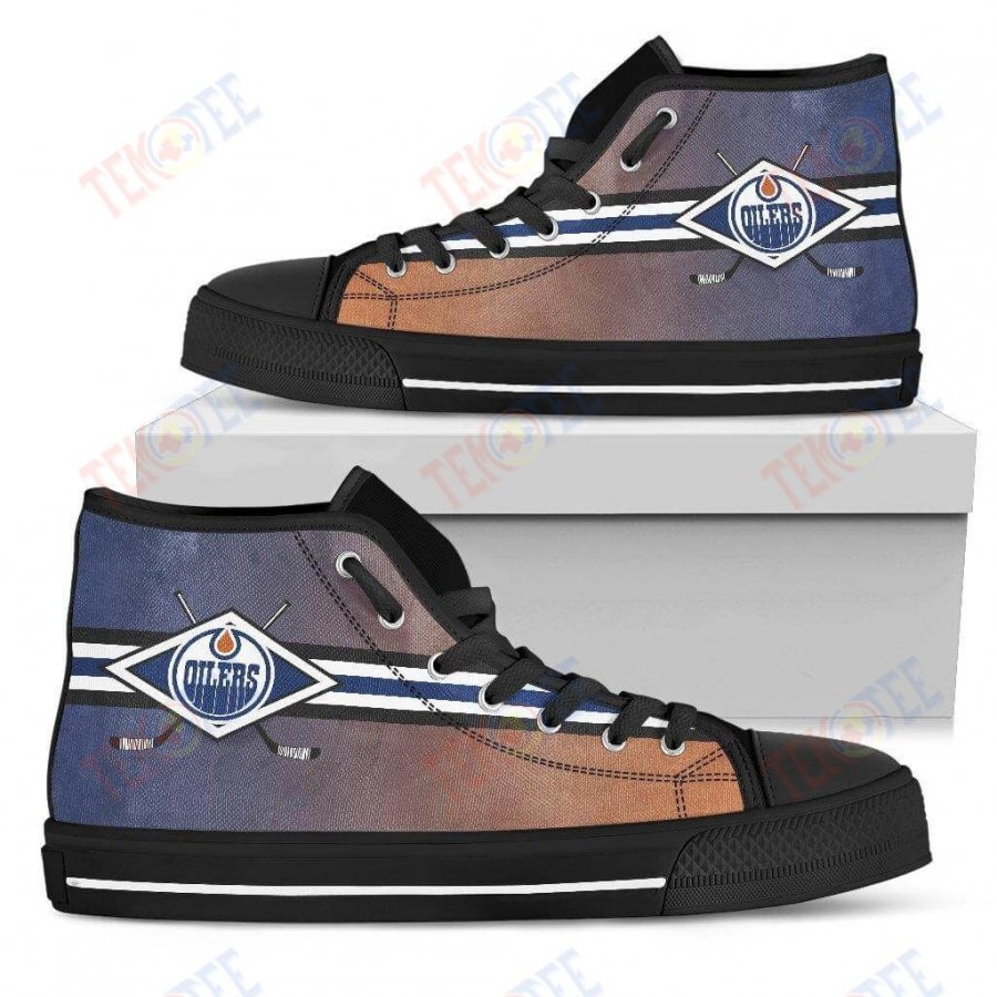 Mens Womens Edmonton Oilers High Top Shoes Double Stick Check Shoes TMT614