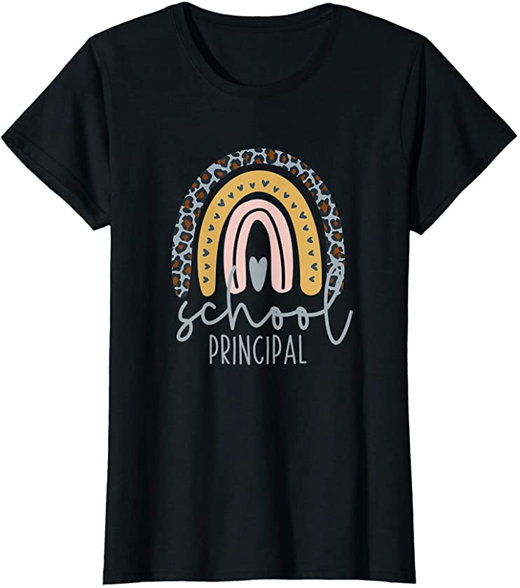 Womens Rainbow Leopard Print School Principal T-Shirt