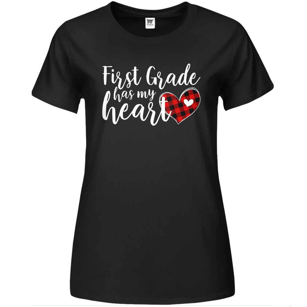 Buffalo Plaid St First Grade Has My Heart Teacher Valentine Premium Womens T Shirts