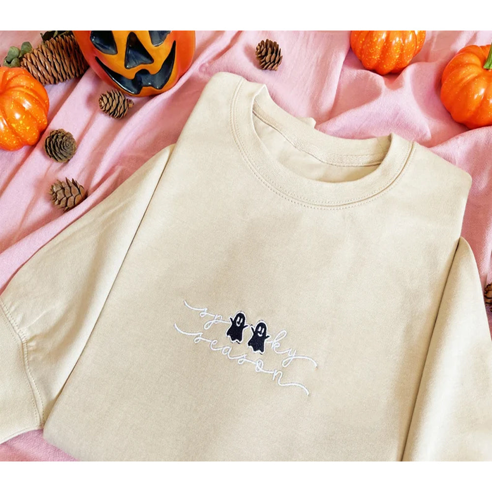 Spooky Season Halloween Embroidered Sweatshirt 2D Crewneck Sweatshirt All Over Print Sweatshirt For Women Sweatshirt For Men Sws3456