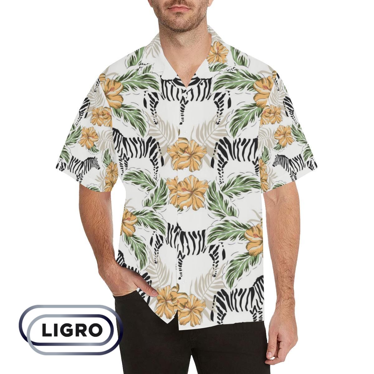 Zebra Hibiscus Pattern Mens All Over Print Hawaiian Shirt