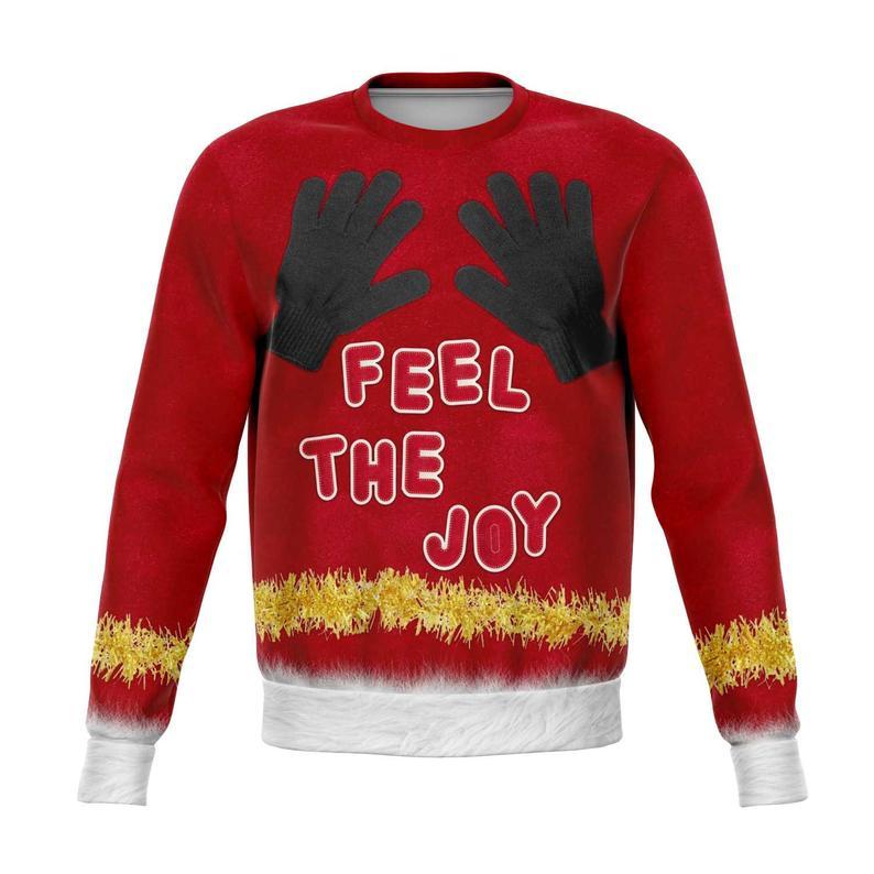 W Feel The Joy, Ugly Christmas, Jumper Sweater, Naughty Santa, Cheeky Rude, Gifts For Her, Girlfriend Wife, Funny Secret Santa, Hand Prints