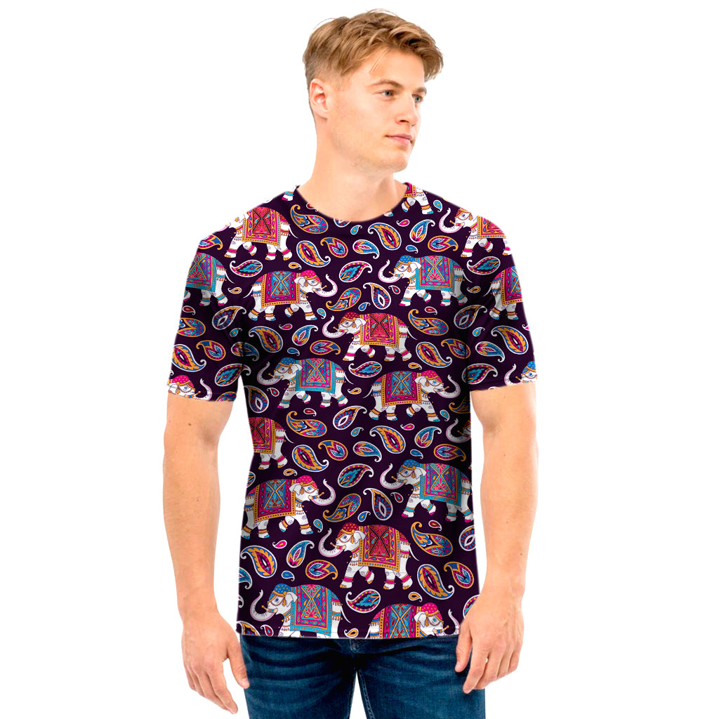 Vintage Indian Elephant Pattern Print Men’S T-Shirt