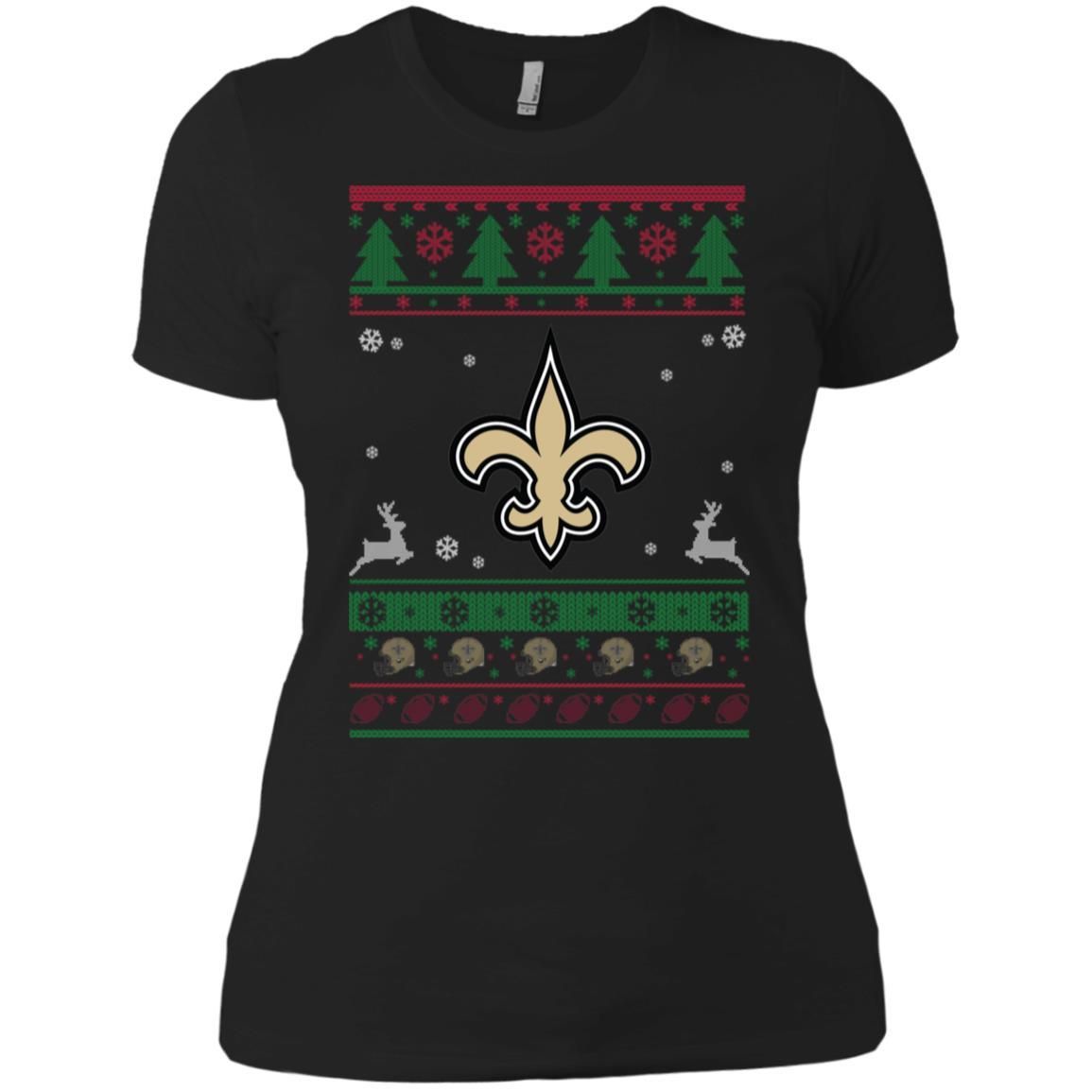 New Orleans Saints Logo Football Teams Ugly Christmas Sweater Women T-Shirt