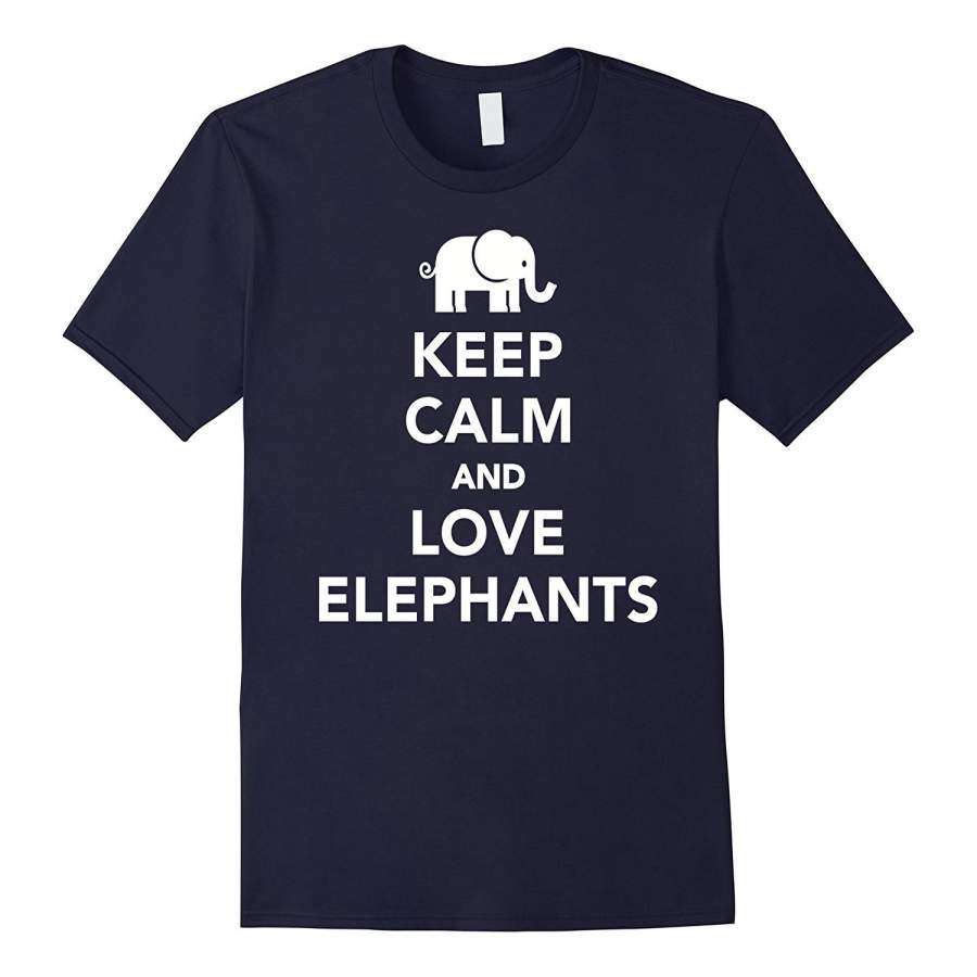 Keep Calm And Love Elephants T-Shirt Vintage Men’S Classical Casual Cotton Short Sleeve  Print T-Shirt