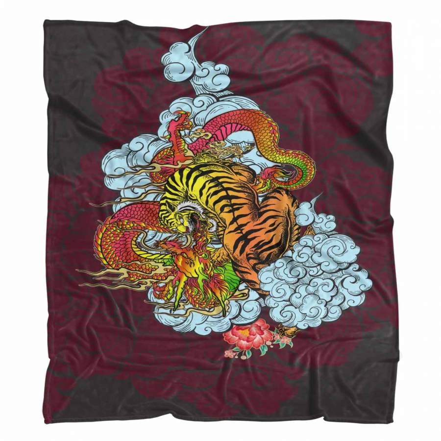 Dragon Tiger Red Fluffy Microfleece Throw Blanket