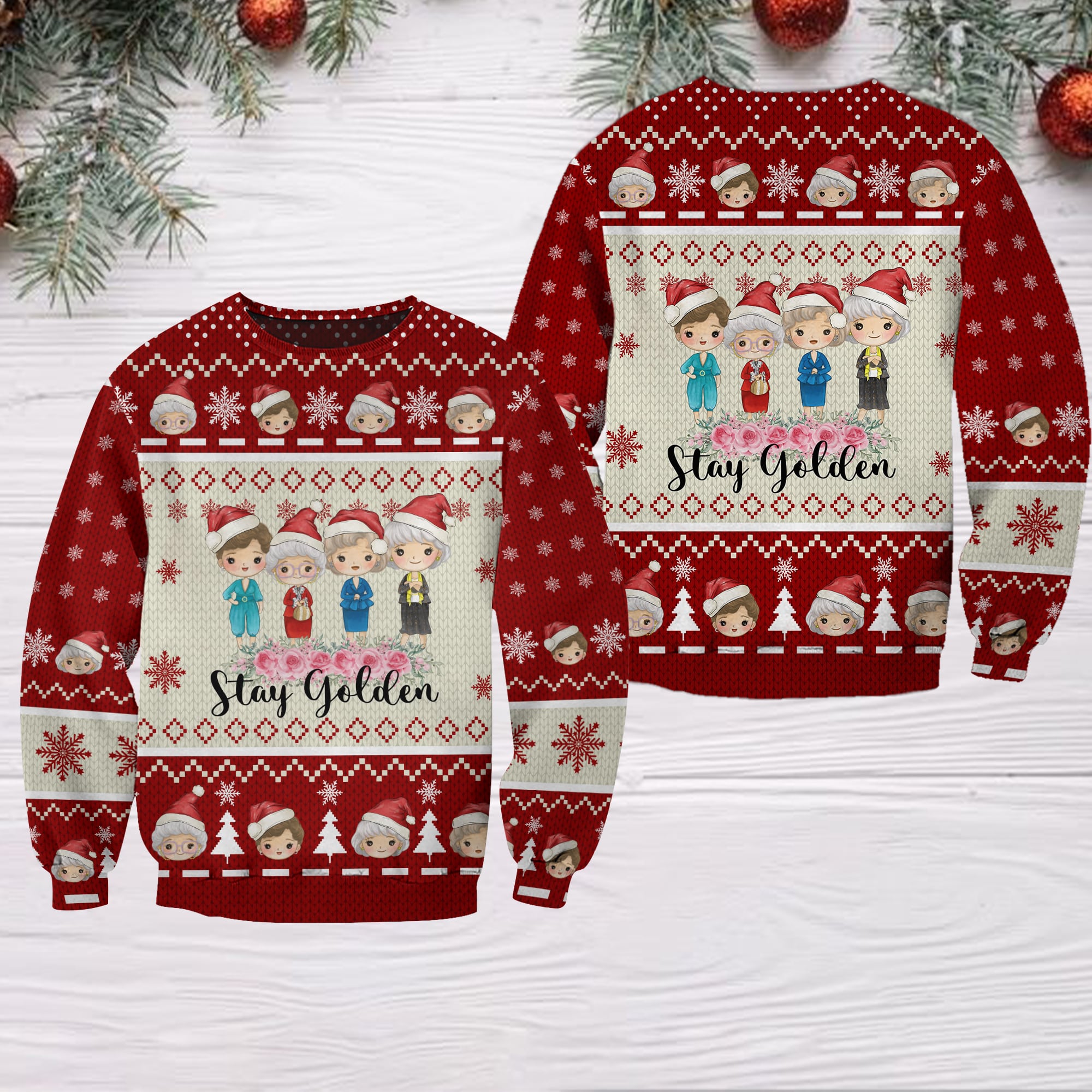 Stay Golden For Christmas 3D Printed Multicolor Ugly Sweater/ Hoodie