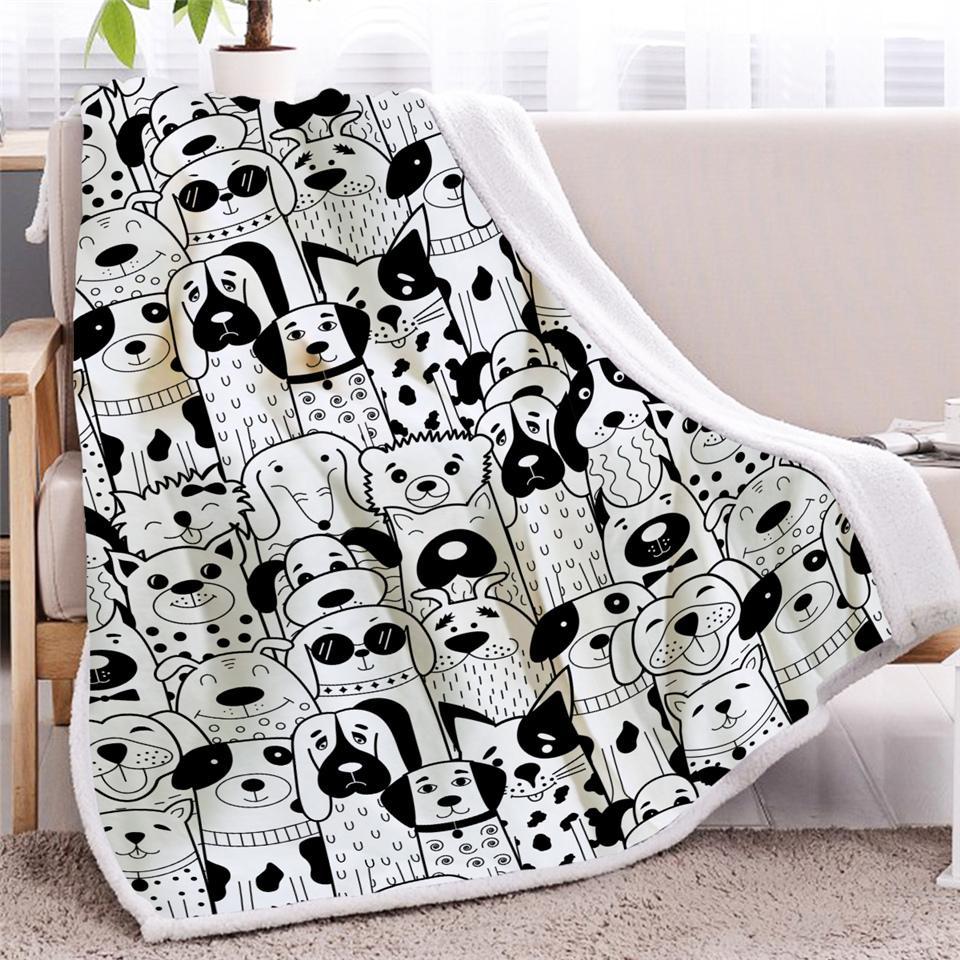 Cartoon Dogs Fleece Blanket Gift For Kids Family Friend Dog Lover Cute Dog Blanket Birthday Gift Home Decor Bedding Couch Sofa Soft And Comfy Cozy