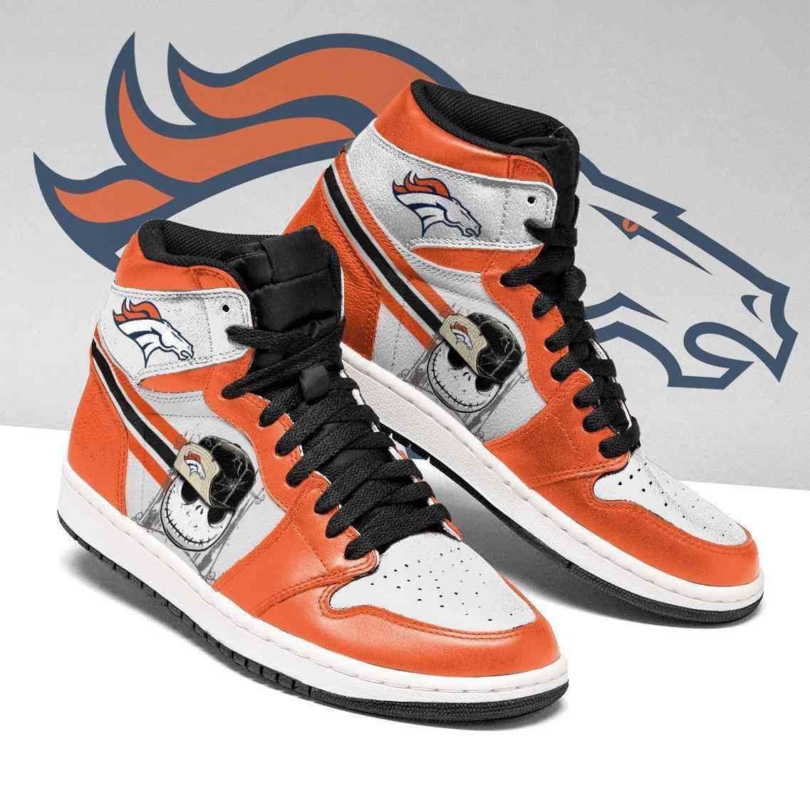 Denver Broncos Football Jack Skellington Design Air Jordan 1 High Printing Shoes Sneaker