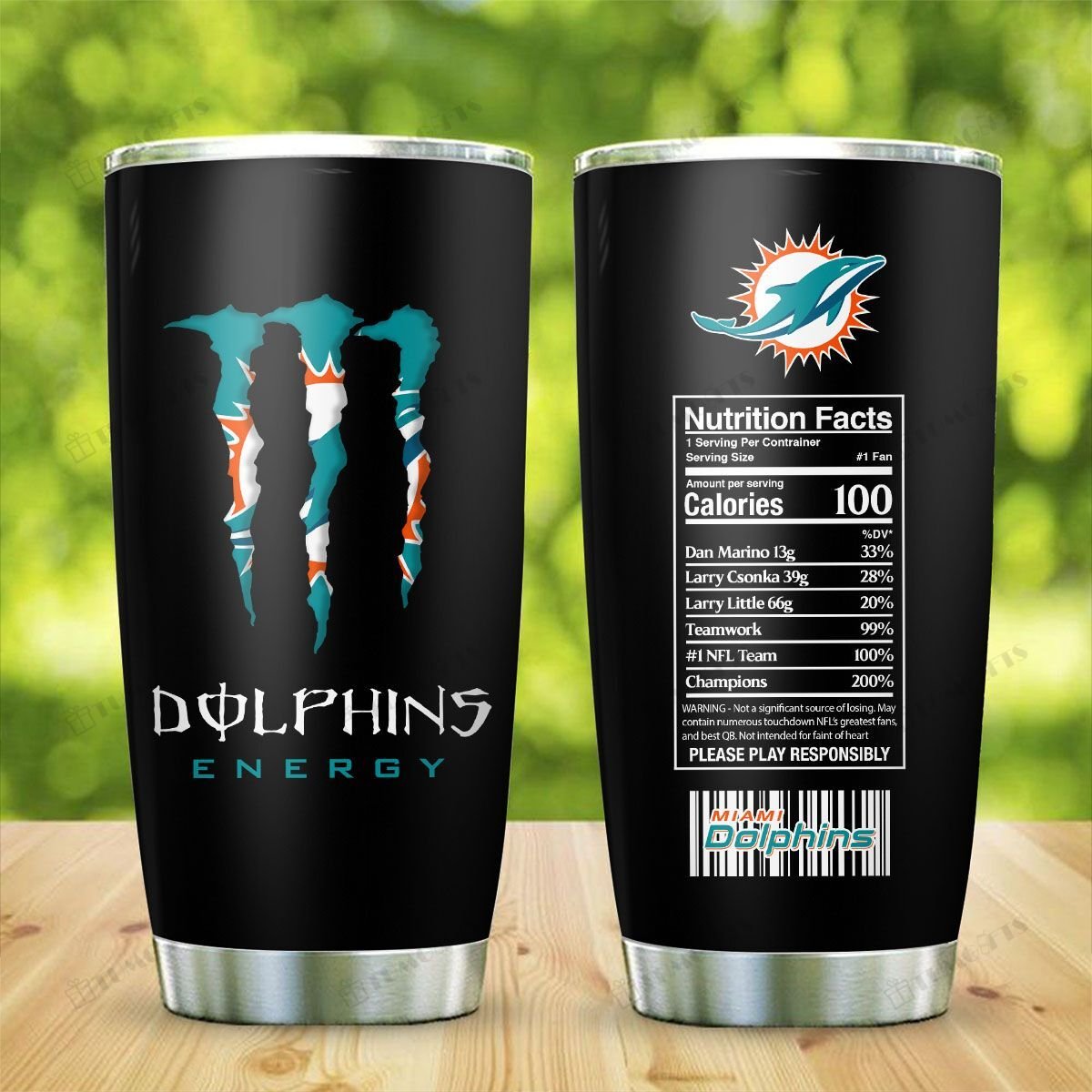 Buy Miami Dolphins American Football Team Monster Energy Nutrition Facts Stainless Steel Tumbler