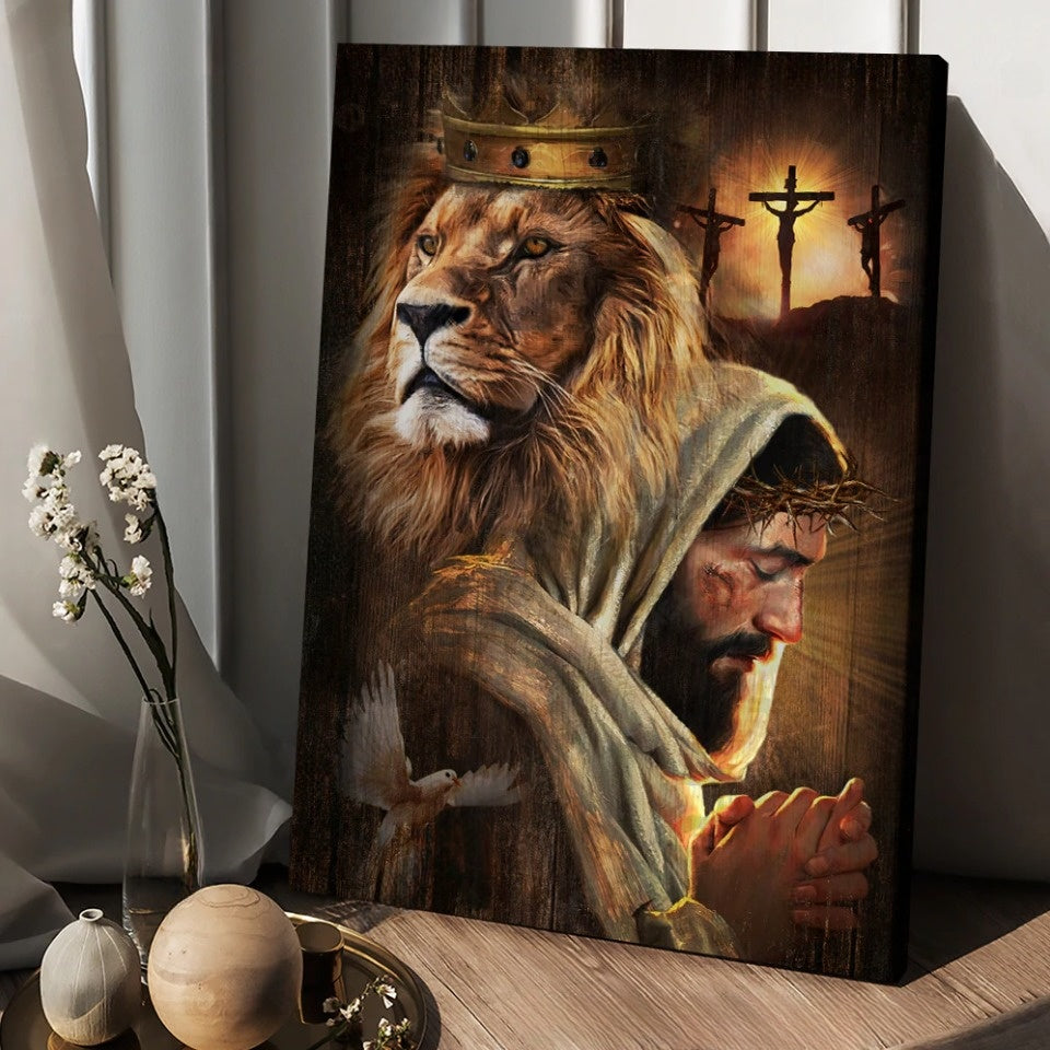 Watercolor Lion Pray With Jesus Jesus On The Cross – Matte Canvas