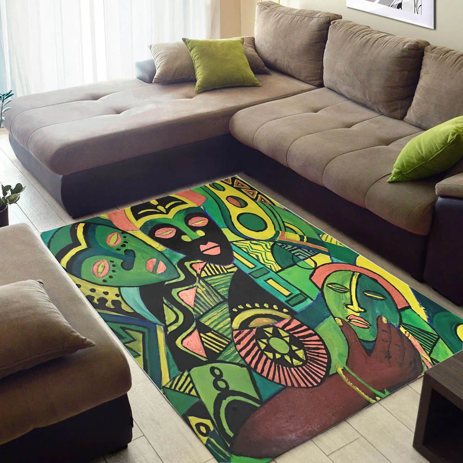 Inspired African Area Rug Unique Afrocentric Art African Style Carpet African Room Decor WBG3067