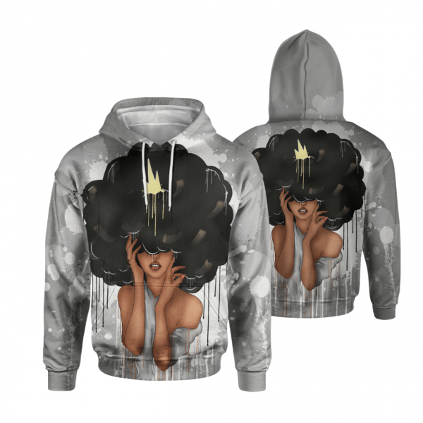 Afro Queen Natural Hair Beauty Black Queen Art All Over Print 3D Unisex Hoodie Us Size