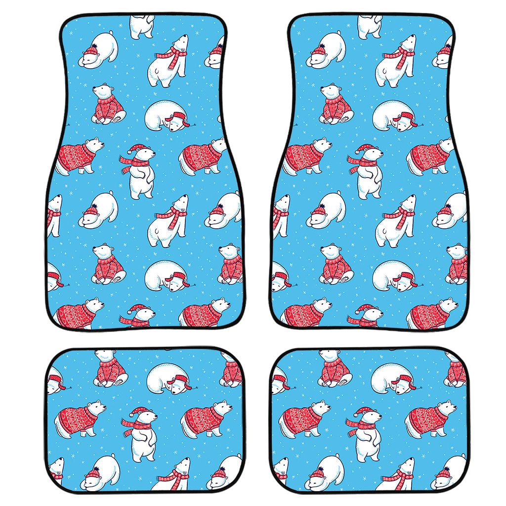 Xmas Polar Bear Pattern Print Front And Back Car Floor Mats, Front Car Mat