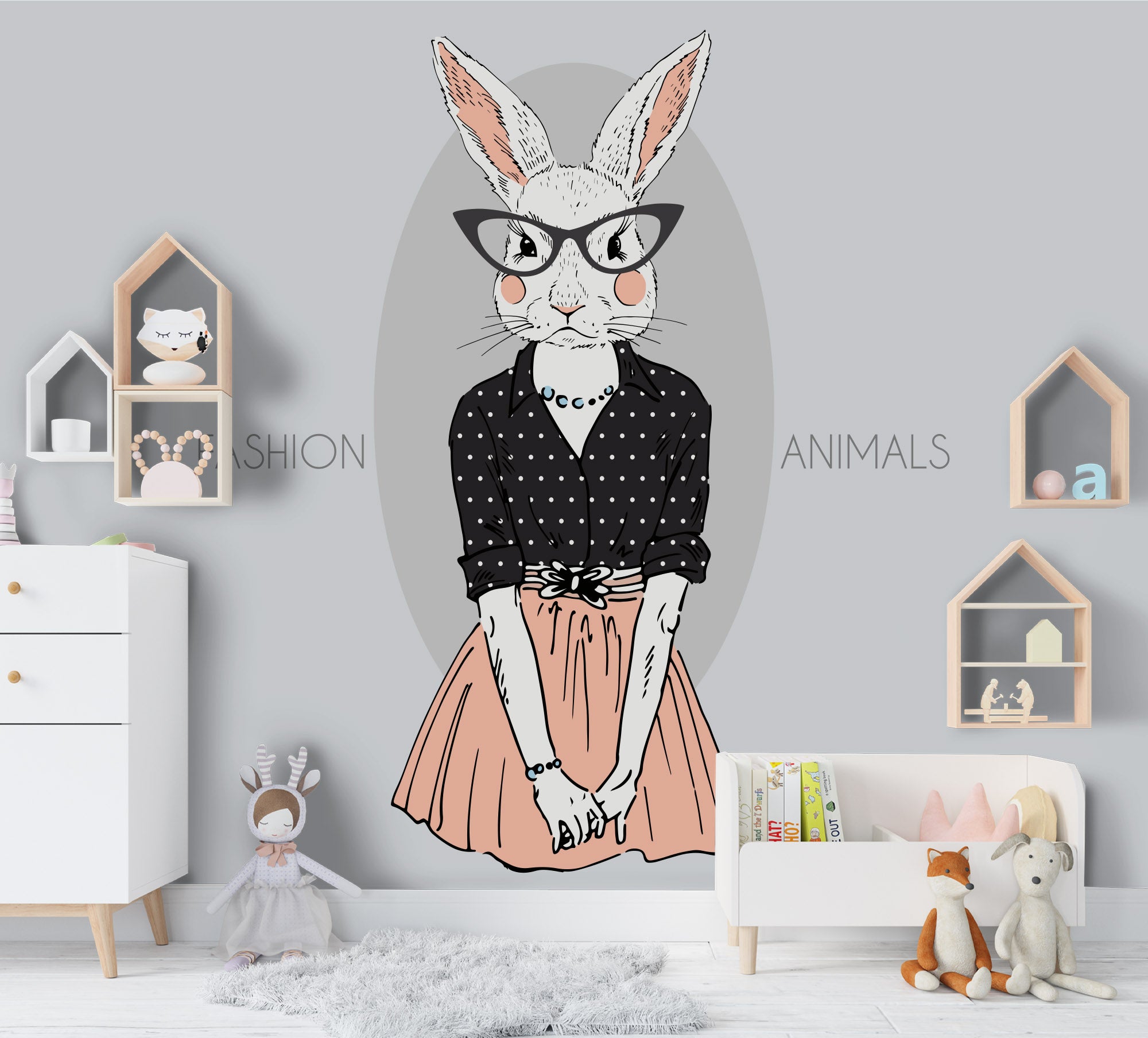 3D Color Cartoon Characters Rabbit Wall Mural Wallpaper 52