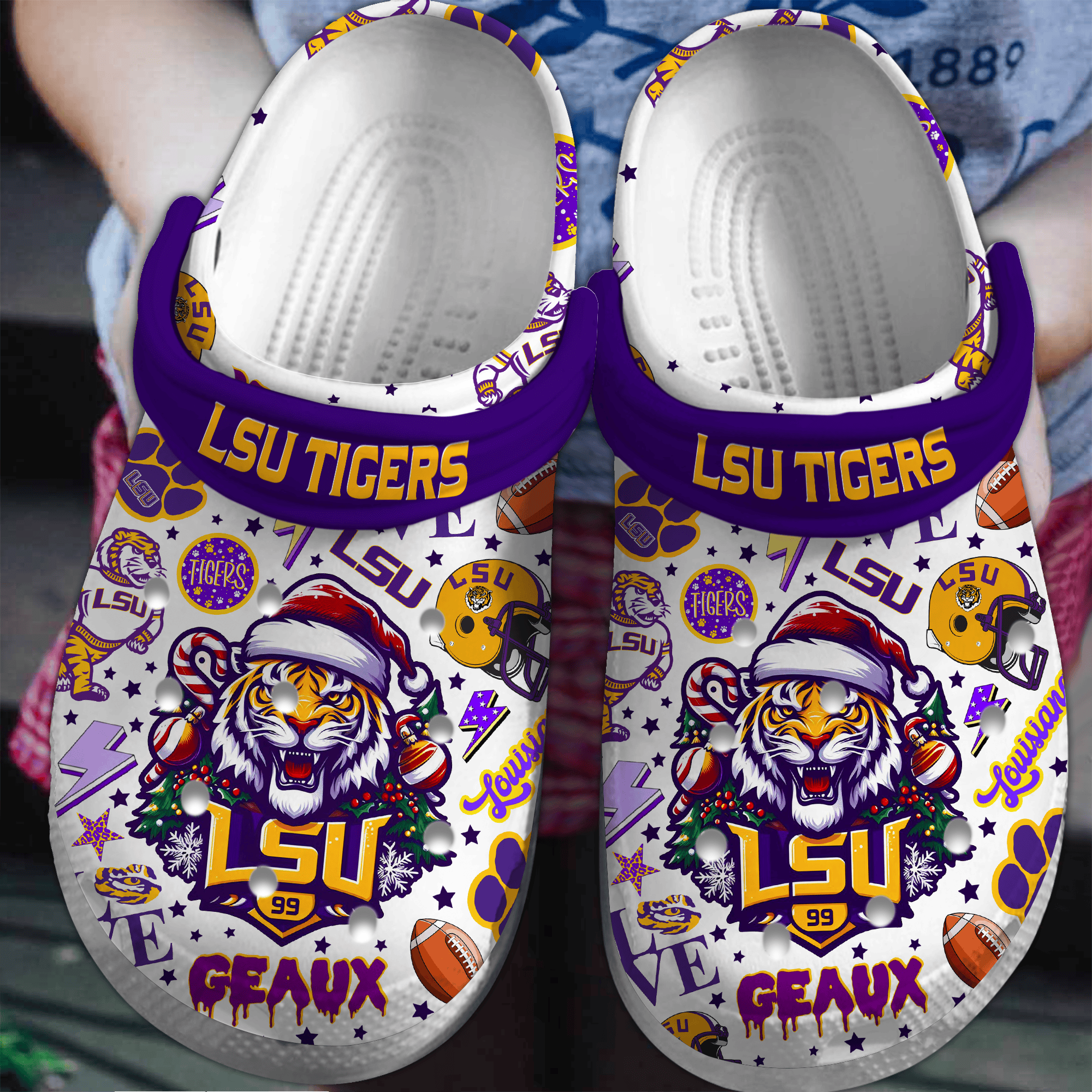 Merry Christmas LSU Tigers NCAA Sport Crocss Crocband Clogs Shoes Comfortable For Men Women and Kids