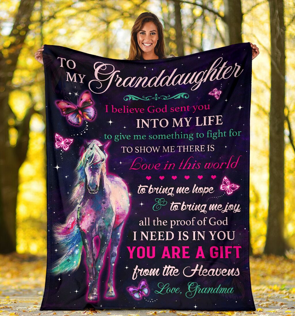 Personalized To My Granddaughter Horse Colorful Blanket From Grandma To My Granddaughter I Believe God Sent You Into My Life Blanket