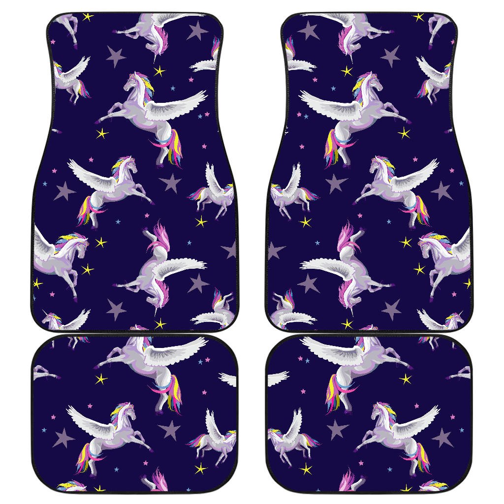 Night Winged Unicorn Pattern Print Front And Back Car Floor Mats, Front Car Mat