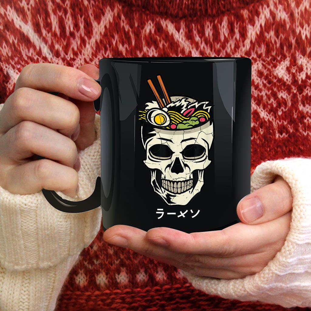 Vintage Japanese Ramen Noodles Skull Brain Graphic Mug